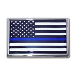 Elektroplate Standard Police Flag Blue Line Chrome Auto Emblem