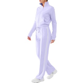 DITOK Track Suits for Women Set 2 Piece Spring Lounge Outfits Zip Up Sweatshirt & Sweatpants with Pocket Jogger Sweatsuits, Light Purple