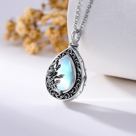 PELOVNY Moonstone Urn Necklace for Ashes 925 Sterling Silver Rose Flower Filigree Cremation Necklace for Ashes of loved Ones Memorial Keepsake Jewelry Gifts for Women