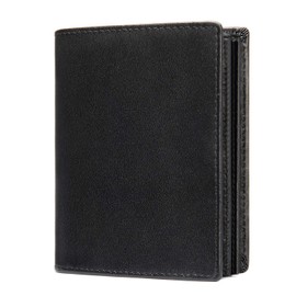Mens Leather Bifold RFID Vertical Wallet Extra Large Capacity Card Holder with 16 Slots and ID Window Black