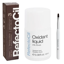 RefectoCil Natural Brown (#3) Hair Tinting Kit Includes Eyebrow Tint + Liquid Oxidant 3% + Application Set & Mixing Dish