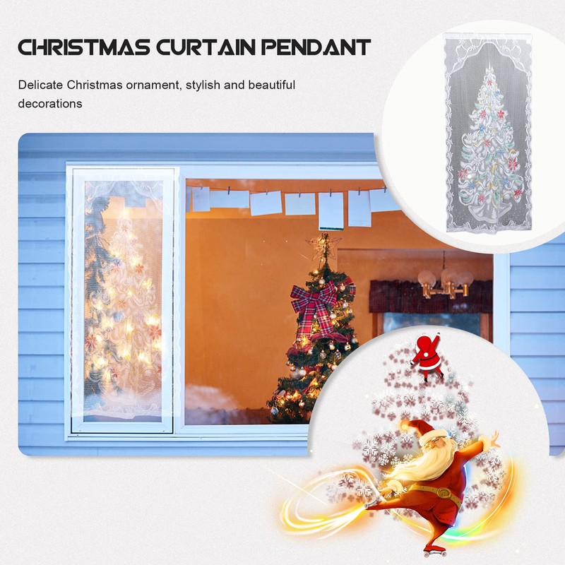 SOLUSTRE 1 Set Illuminated Christmas Tree Curtain Panel Lace Window