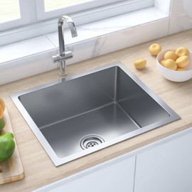 TREATLIFE HOME Handmade Stainless Steel Kitchen Sink with Sound-Reduction Pads, Quick Flow Design, Silver, 20.1" x 17.3" x 7.9"