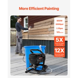 Happybuy 650W High - Efficiency Stand Airless Paint Sprayer, 3000PSI Electric Sprayer with Extension Rod and Cleaning Kits, for Interior and Exterior Furniture, Fence, Home and House