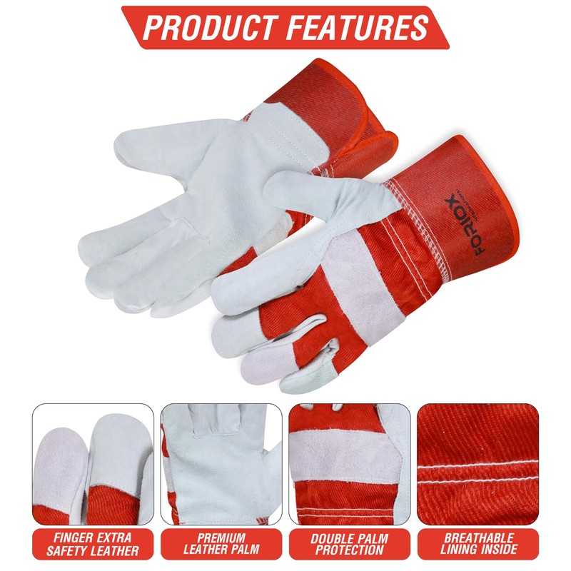 Foriox International Split Leather Work Gloves, Heavy Duty Thorn Proof