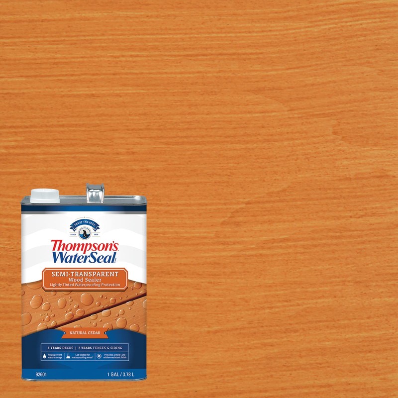Thompson’s WaterSeal Semi-Transparent Waterproofing Wood Stain and Sealer, Natural Cedar,