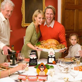 3Pcs Thanksgiving Decorations Wooden Table Centerpiece Thanksgiving Table Decorations Turkey Pilgrim Couple Table Topper for Autumn Harvest Party Home Office Tiered Tray Decor