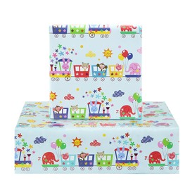 Colorul Cute Animal Party Choo Choo Train With Flower Sunshine Clouds and Happy Balloons Gift Wrapping Paper For Birthday Holiday Christmas- (28"x20" Per Sheet, Foled Flat 4-Sheets, 1-Designs: 15 sq.