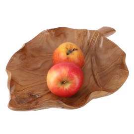 GURU SHOP Wooden Fruit Bowl, Carved Fruit Bowl, Wooden Plate, Leaf, Brown, 7 x 37 x 25 cm, Bowls