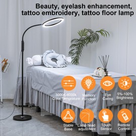 dujunlinghang Bright Dimmable 24 Watt Adjustable Height Gooseneck LED Floor Lamp for Eyelash Extensions,Tattoos, Makeup,Nail Art,Beautician Supplies,Moon Light,No Ghosting or Screen Flicker