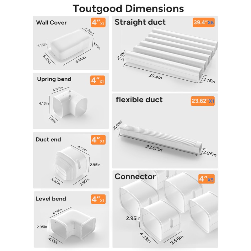 Toutgood 4'' 23Ft Mini Split Line Set Cover Kit for