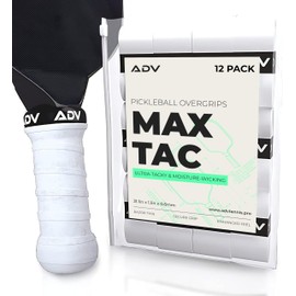 ADV Pickleball Overgrip - Soft, Dry Feel or Tacky, Non-Slip Pickleball Grip Tape - Sweat Absorbing Felttac Overgrip - Razor-Thin MaxTac Pickleball Paddle Grip Tape (MaxTac, 12-Pack White)