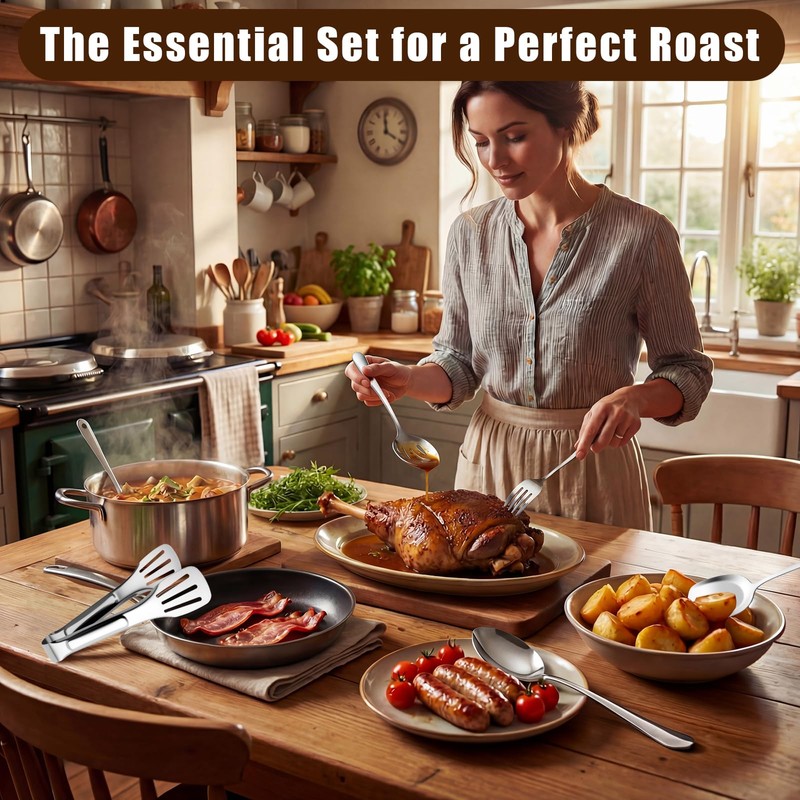 6-Pcs Stainless Steel Kitchen Utensils Set – Heat-Resistant Serving Spoon