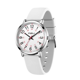 OXFANITE Nurse Watch for Medical Professionals Students Doctors Women Men - Waterproof Military Time Luminous Easy Read Dial, 24 Hour with Second Hand, Silicone Band Watches（White）