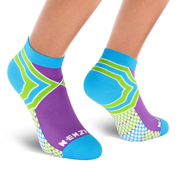 NEWZILL Low Cut Compression Socks - Unisex Running Socks With Embedded Frequency Technology For Heel, Ankle & Arch Support (Large, Green/Purple)