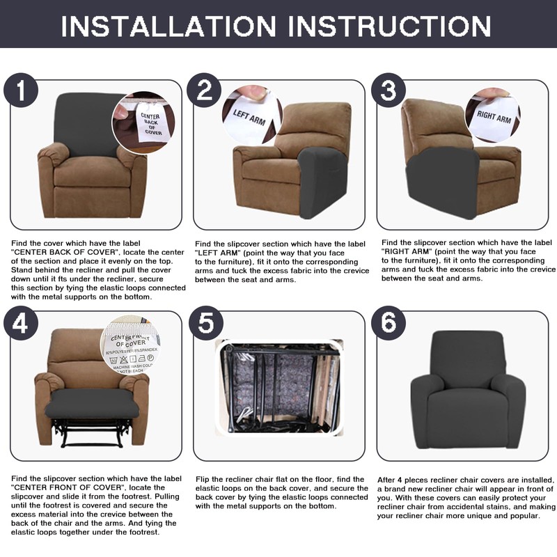 NILUOH Stretch Recliner Cover 4 Pieces Printed Lazy Boy Chair