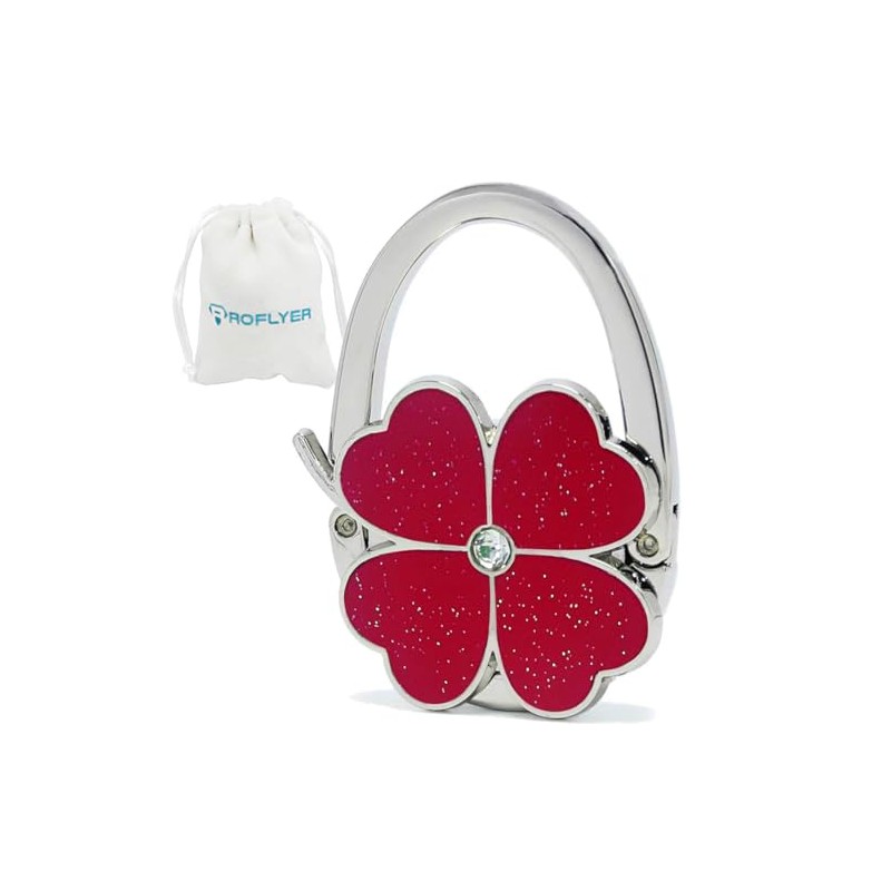 ROFLYER Four Leaf Clover Design Foldable Handbag Hanger Folding Purse