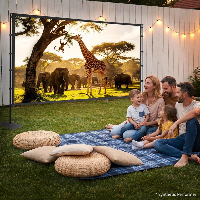 120 inch Outdoor Projector Screen with Stand, Portable Projector Screen