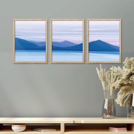 SIGNWIN Framed Ocean Landscape Wall Art, Set of 3 SunPurple Pink Sky Mountain Range Wall Decor Prints, Nature Wilderness Wall Décor for Living Room, Bedroom - 8"x10" Natural