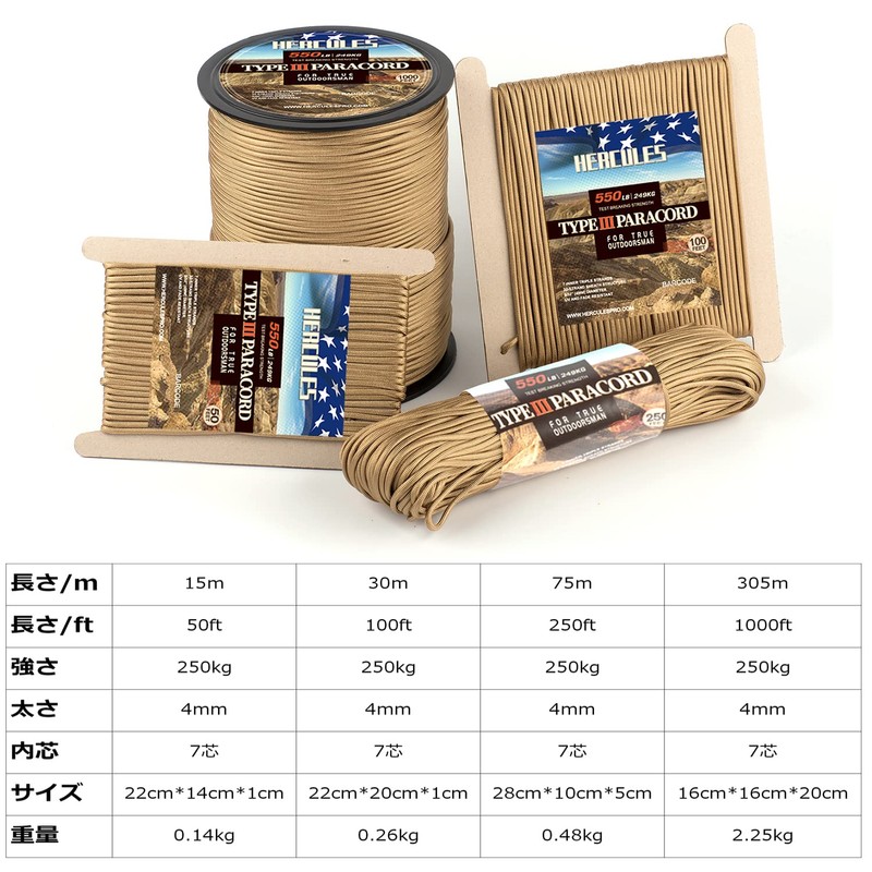 HERCULES Paracord Guy Rope, Camping Rope, Tent Rope, Outdoor Use,