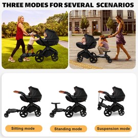 HOTMUZ Universal Stroller Board with Detachable Seat Suitable for Most Brands of Strollers, Stroller Board Attachment for Toddler, Stroller with Standing Platform,Holds Children Up to 55lbs