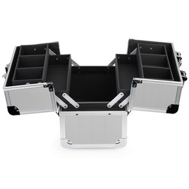 Makeup Case - Professional Portable Aluminum Cosmetics Storage Box With Locks and 2-Deck Folding Trays Silvery Diamond