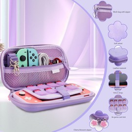HYPERCASE Purple Sakura Switch Lite Console Carrying Case, with Soft Switch Lite Protective Cover Skin, Screen Protector, Shoulder Strap & 2 Cute Thumb Caps