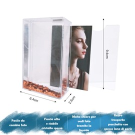 SH.DREAM Glitter Picture Frames, Snow Globe Floating Sparkle Clear Plastic Photo Frame, Tabletop Photo Decoration, Christmas Valentines Gifts for Best Friends Girls Boys (Copper,2*3inch)