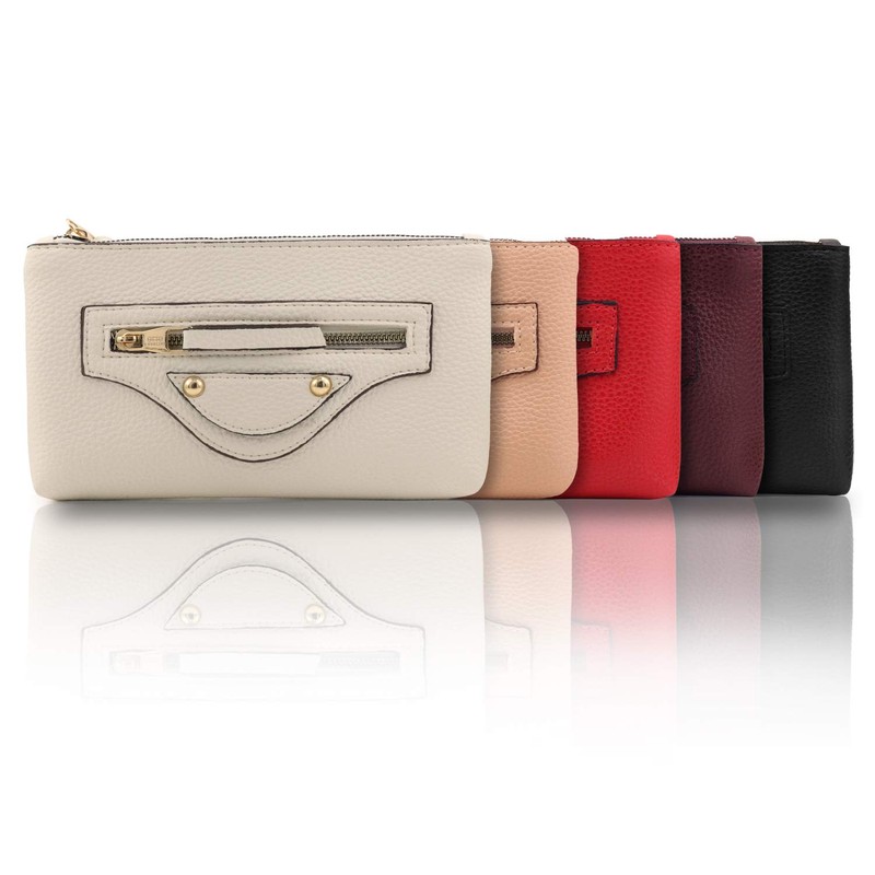 Otto Angelino Zippered Leather Clutch Purse Compatible with Smartphone