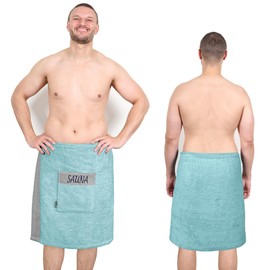 Lashuma Saunakilt Men's 55 x 140 cm Lima Sauna Towel with Velcro Fastening Premium Sauna Towel Blue Pastel Blue Skin-friendly and Super Absorbent