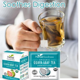 Herbal Goodness Guava Leaf Tea - 6 Packs | Herbal Tea for Natural Digestive & Immune Support - Hojas De Guayaba Organica for Heart-Healthy | Organic, Non-GMO, Caffeine-Free Antioxidant Wellness Tea