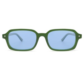 SOJOS Retro Rectangular Polarized Sunglasses Womens Mens, 80s 90s Small Trendy Slim Narrow Square Sunnies SJ2610, Green/Blue Tinted