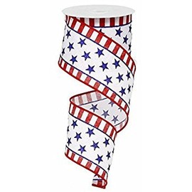 EXPRESSIONS Stars and Stripes On White Red Royal Blue Wired Ribbon 2.5" X 10 Yards : RG01253A1