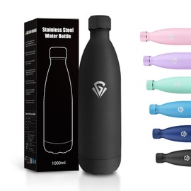 Borraccia Termica 1L, Bottiglia Acqua Senza BPA, Bottiglia Termica Riutilizzabile con Doppia Parete, Antigoccia, Borraccia Acciaio Inox Per Bambini, Adulti, Scuola, Ufficio, Escursioni, Sport