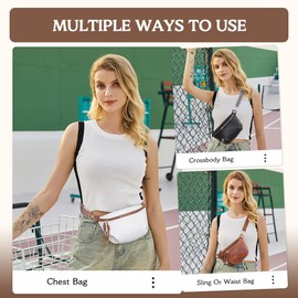 Fanny Pack Crossbody Bags for Women Pu Leather Belt Bag Waist Pack Causal Chest Bum Bag With 2 Straps, 5-1 white, Small