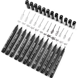 Set of 12 Black Micro-Pen Fineliner Ink Pens - Waterproof Archival ink Fine Point Micro Pen for Multiliner, Sketching, Brush Lettering, Artist Illustration, Technical Drawing, Calligraphy, Scrapbookin