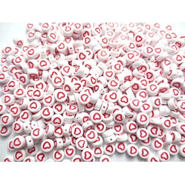 500pcs Heart Beads Round Flat White & Red 7mm Craft Material Huey h1476s00