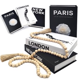 Decorative Books for Home Decor, Set of 3 Stylish Fake Books with Wood Bead Tassels, Book Decor Aesthetic for Coffee Table Decor, Living Room, Shelf, Modern Stacked Display