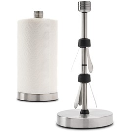 Dear Household Stainless Steel Paper Towel Holder Easy One-Handed Operation - This Sturdy Weighted Paper Towel Dispenser Countertop Model Has Suction Cups and Holds All Paper Towel Rolls - Silver