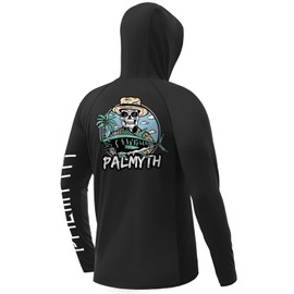 Palmyth Fishing Shirts for Men Long Sleeve UPF 50+ Sun Protection Fishing Hoodie with UV Vented Neck Gaiter Black Skull Hat 2XL