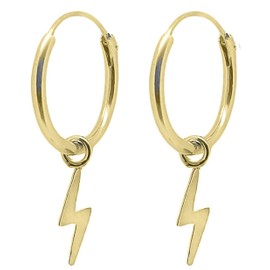 ENTREPLATA Sterling Silver Golden 24 Carat Gold-Plated Flash Earrings Silver Hoop Earrings with Flash Pendants Creole Unisex Creole Earrings with Flash Pendant