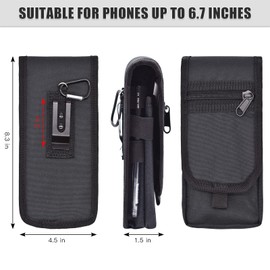 KATOLK Dual Phone Holster,Belt Phone Pouch, Large Smartphone Pouch Cell Phone Holder, Multi-Purpose Tactical Cell Phone Holder for Work, Hiking, Camping, Barbecue, Rescue (Black)