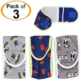 FunnyDogClothes Set - 3pcs Dog Puppy Diaper Male Boy Belly Band Reusable Washable for Small Dog Breeds (Gray - Blue - Gray, S - Waist 10" - 11")