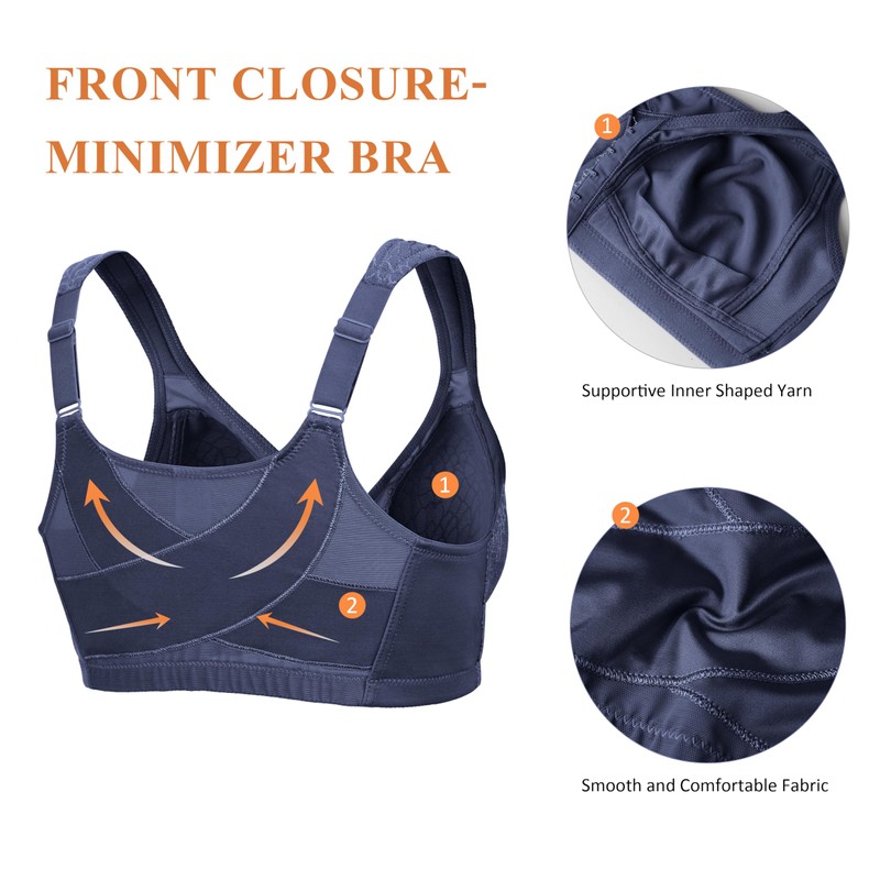 Exclare Women's Front Closure Posture Back Full Coverage Wirefree Everyday