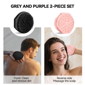 2-Pack Soft Silicone Dual-Sided Body Scrubber & Loofah | Gentle Exfoliating Shower Brush for Men & Women | Creates Rich Lather, Easy to Clean (Black & Pink)