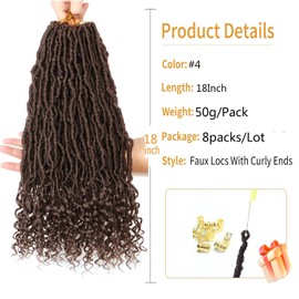8 Packs Faux Locs Crochet Hair Extensions for Black Women Crochet Braids Hair Extensions for Braiding Hair Goddess Locs Crochet Hair (18 Inch (Pack of 8), #4)