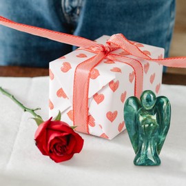 Artistone 2" Ocean Jasper Crystal Guardian Angel Figurines Carved Gemstone Pocket Angel Stone Statues Reiki Healing Protective Peace Prayer Home Decoration