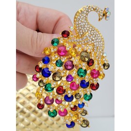 GFM® Peacock Brooch Large Size with Crystal and Rhinestones - Christmas, Birthday, Mother's Day, Valentine's Day, Wedding Anniversary (BRCH-PCK-DMT-SN-LG)