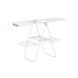 Foldable 2-Level Laundry Drying Rack White and Pink