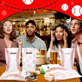 Frienda 100 Pcs Baseball Party Favors Bags Baseball Gift Bags with Handles 9.84''x6.5'' Baseball Plastic Candy Goodies Bags Treat Favors for Sport Event Party Gift Wrapping Supplies